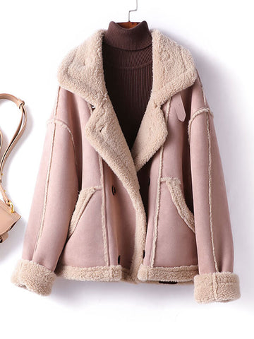 Airchics manteau aviateur doublé polaire boutonnage avec poches femme doux rose